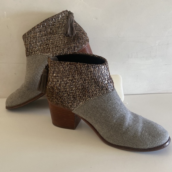 Tom's chunky heel grey and brown tone tweed shoe boots with fringe zipper detail - Picture 14 of 16